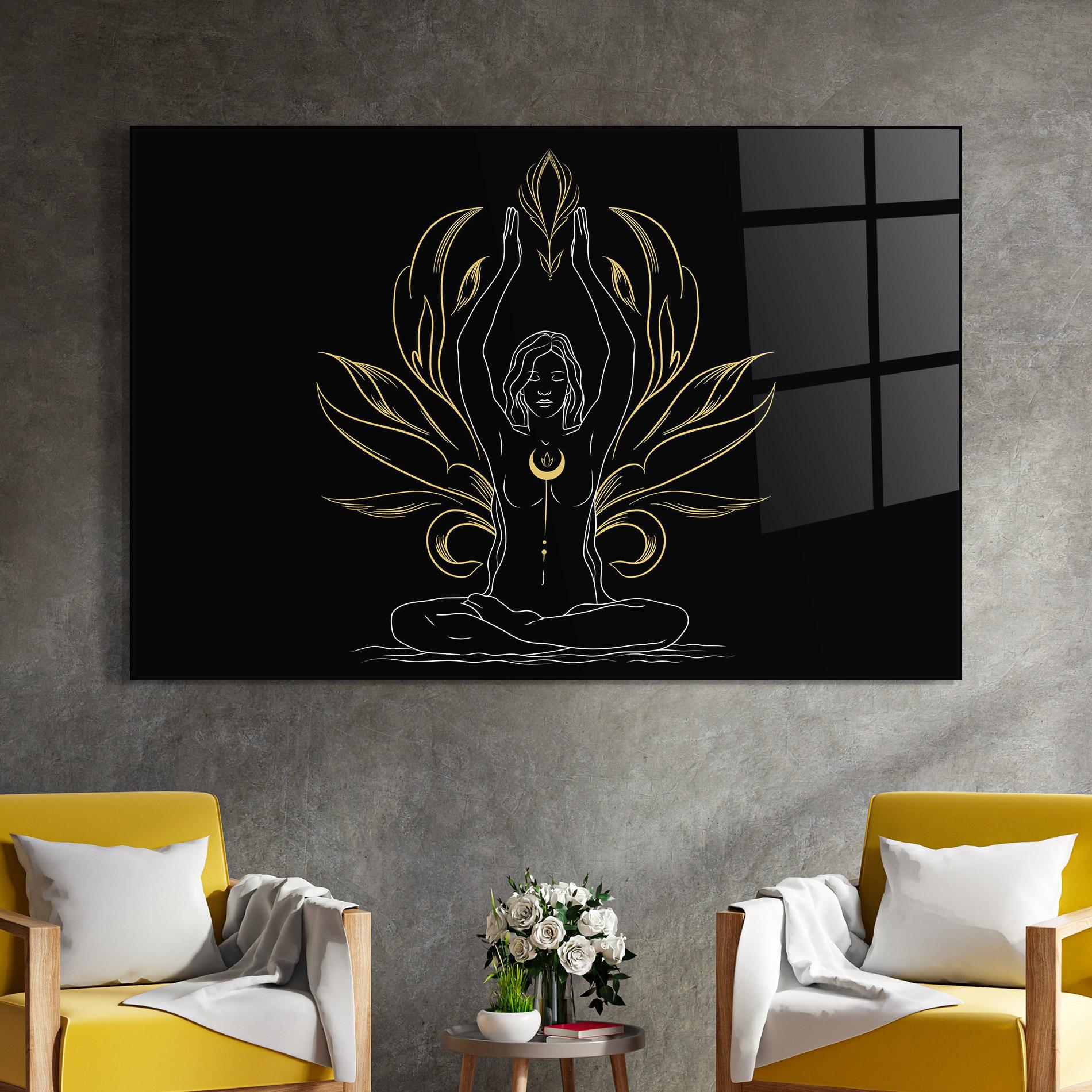 Glasbild Gold Yoga Pose mockup 4