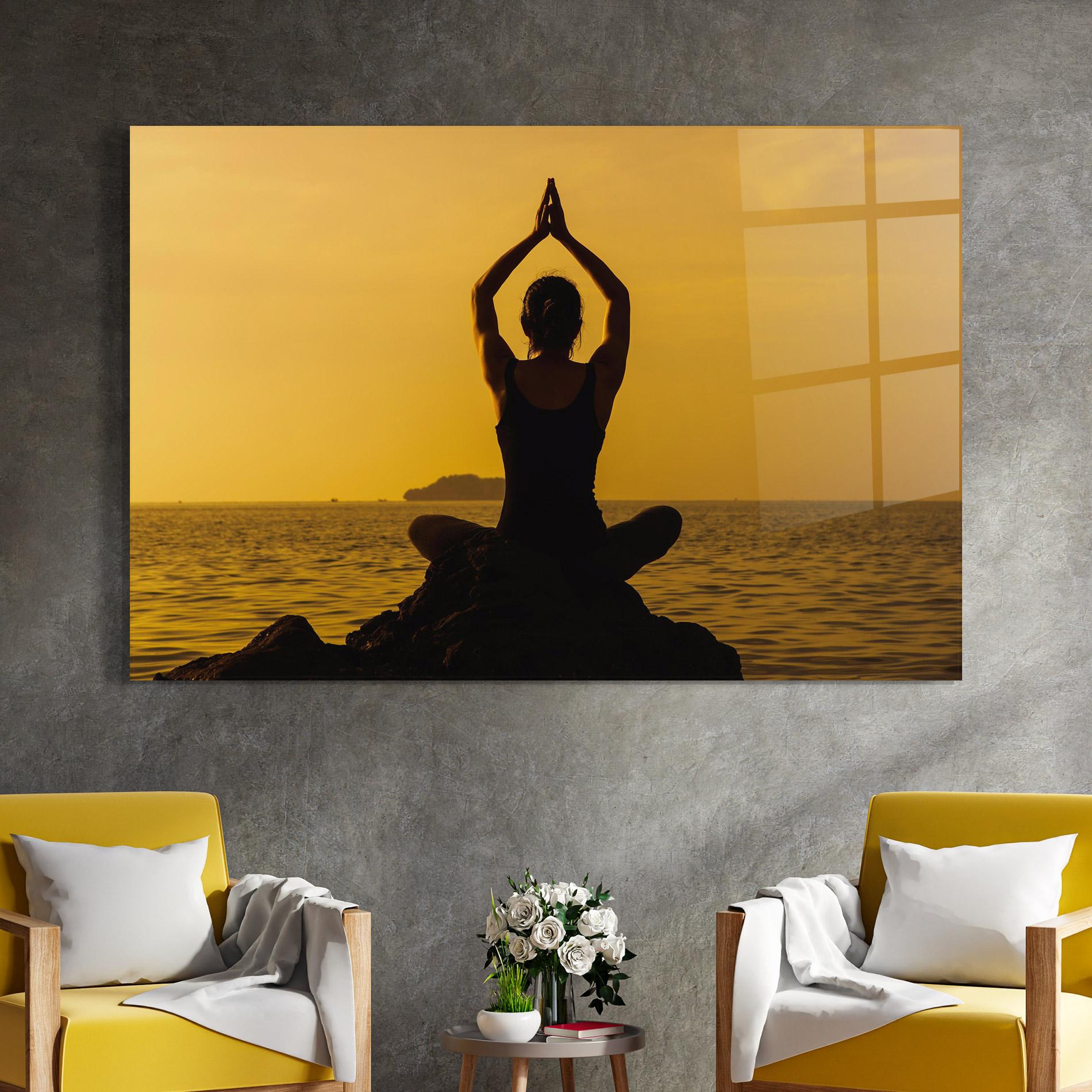 Glasbild Meditation On Sunset mockup 4