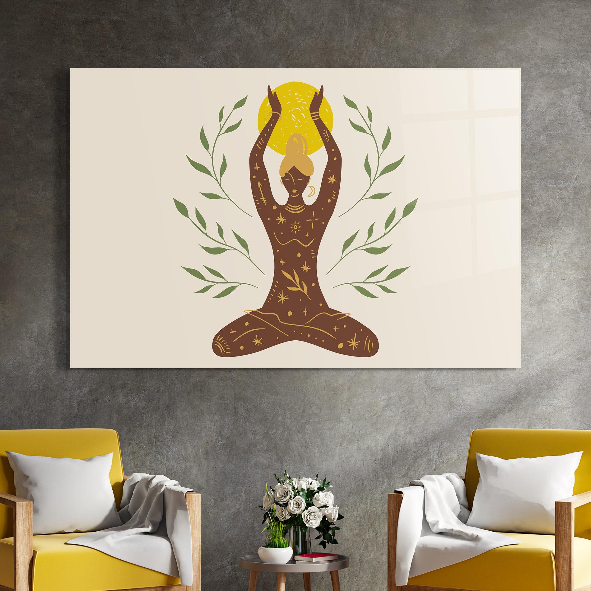 Glasbild Moon Girl Yoga mockup 4