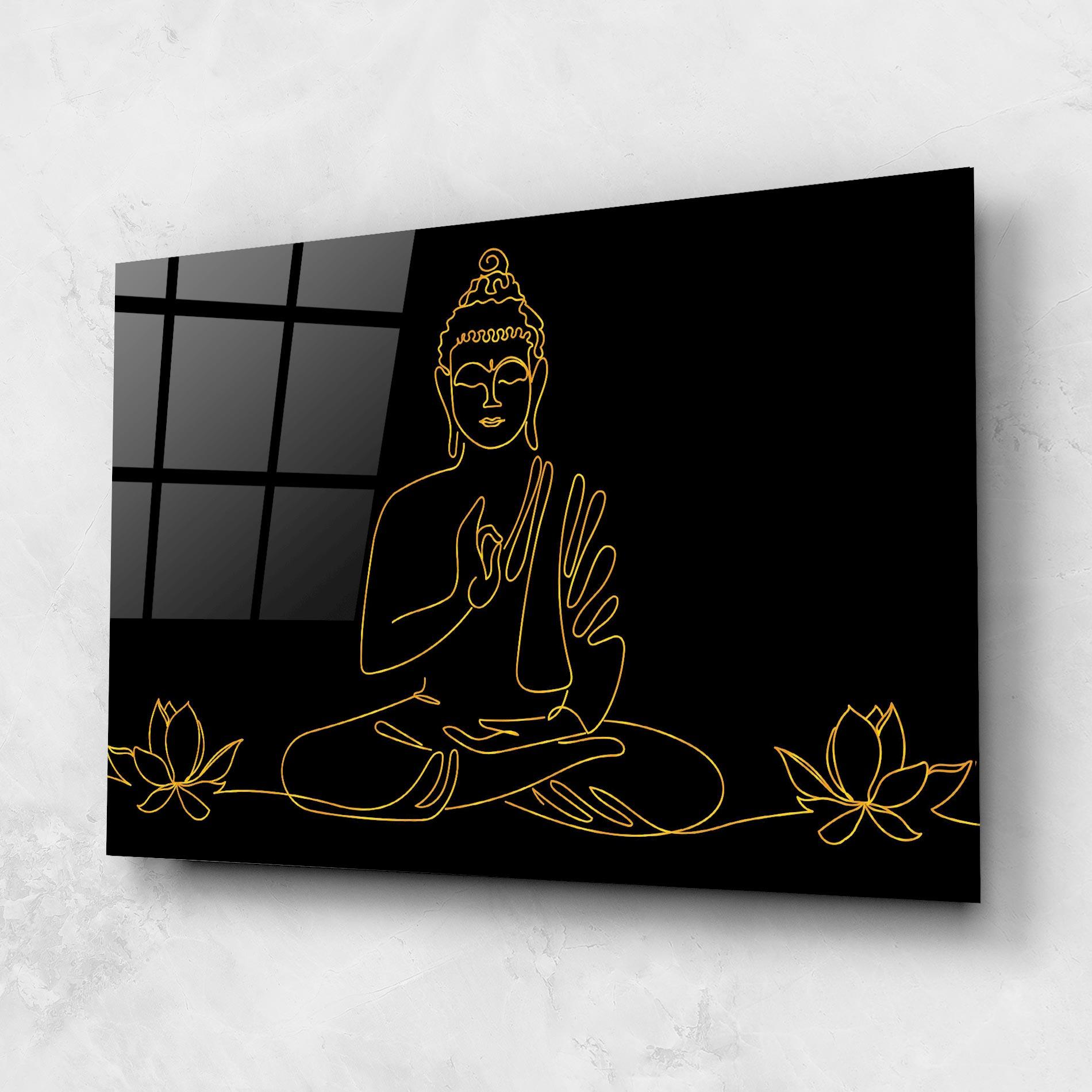 Glasbild Buddha Gold Line mockup 1