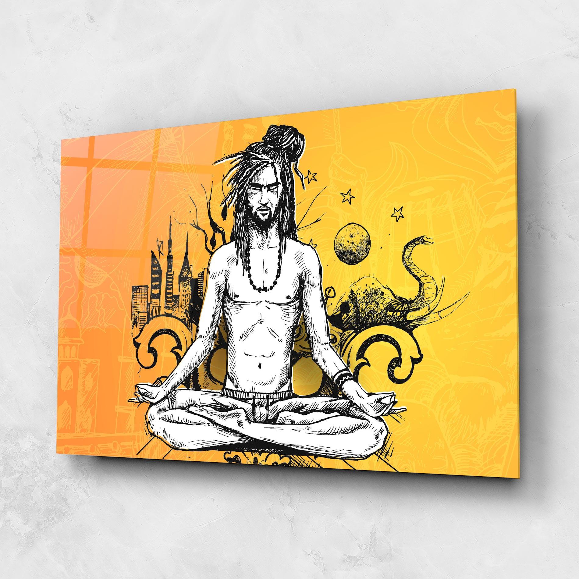 Glasbild Orange Meditation mockup 1