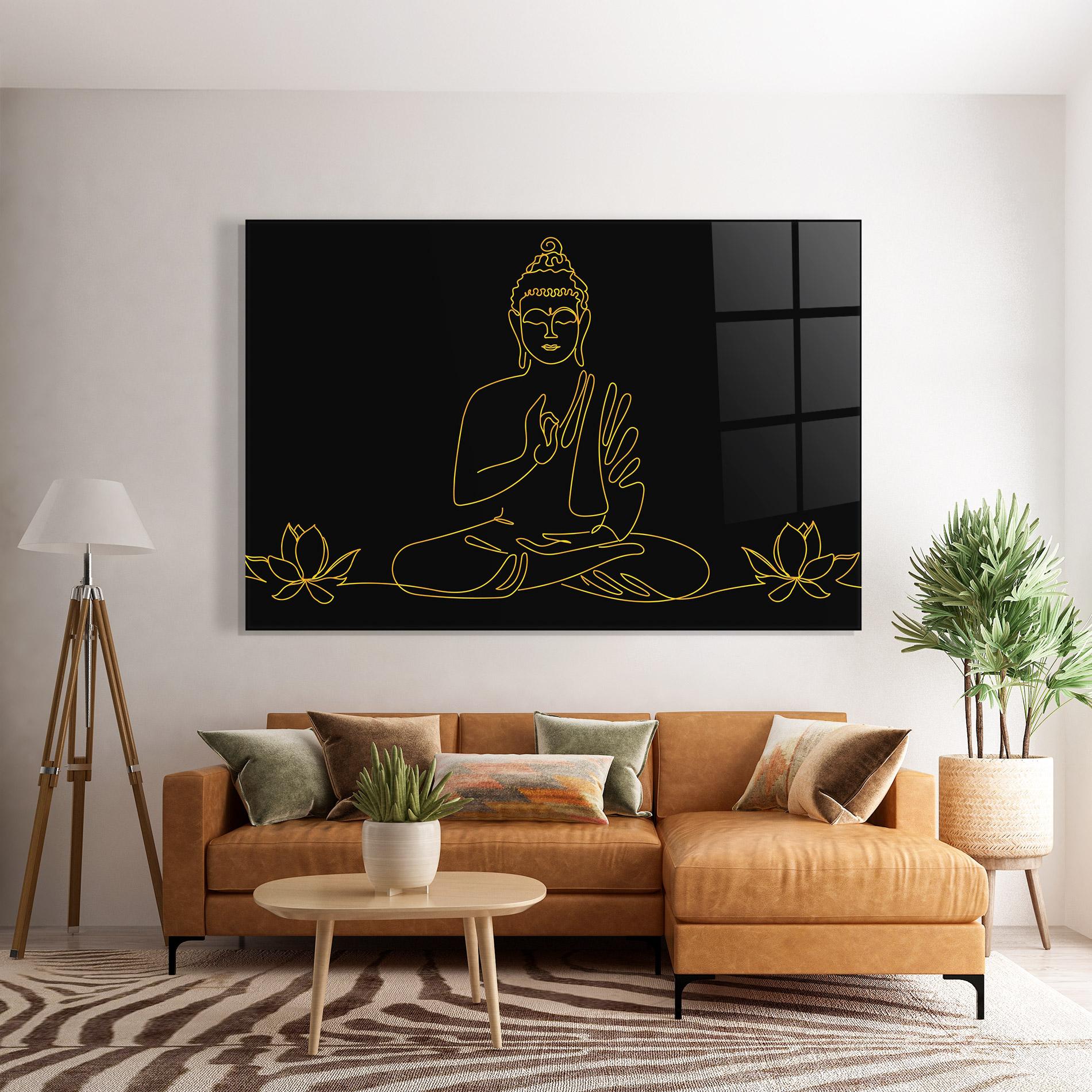 Glasbild Buddha Gold Line mockup 7