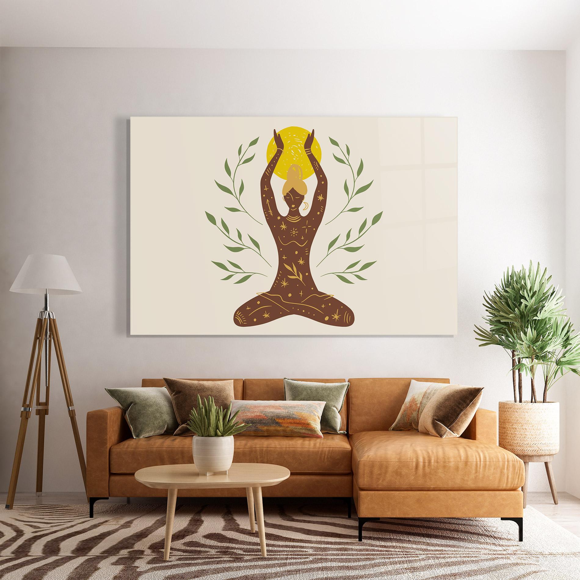 Glasbild Moon Girl Yoga mockup 7