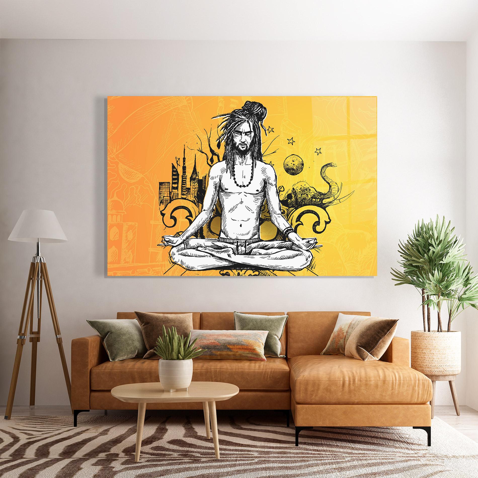 Glasbild Orange Meditation mockup 7