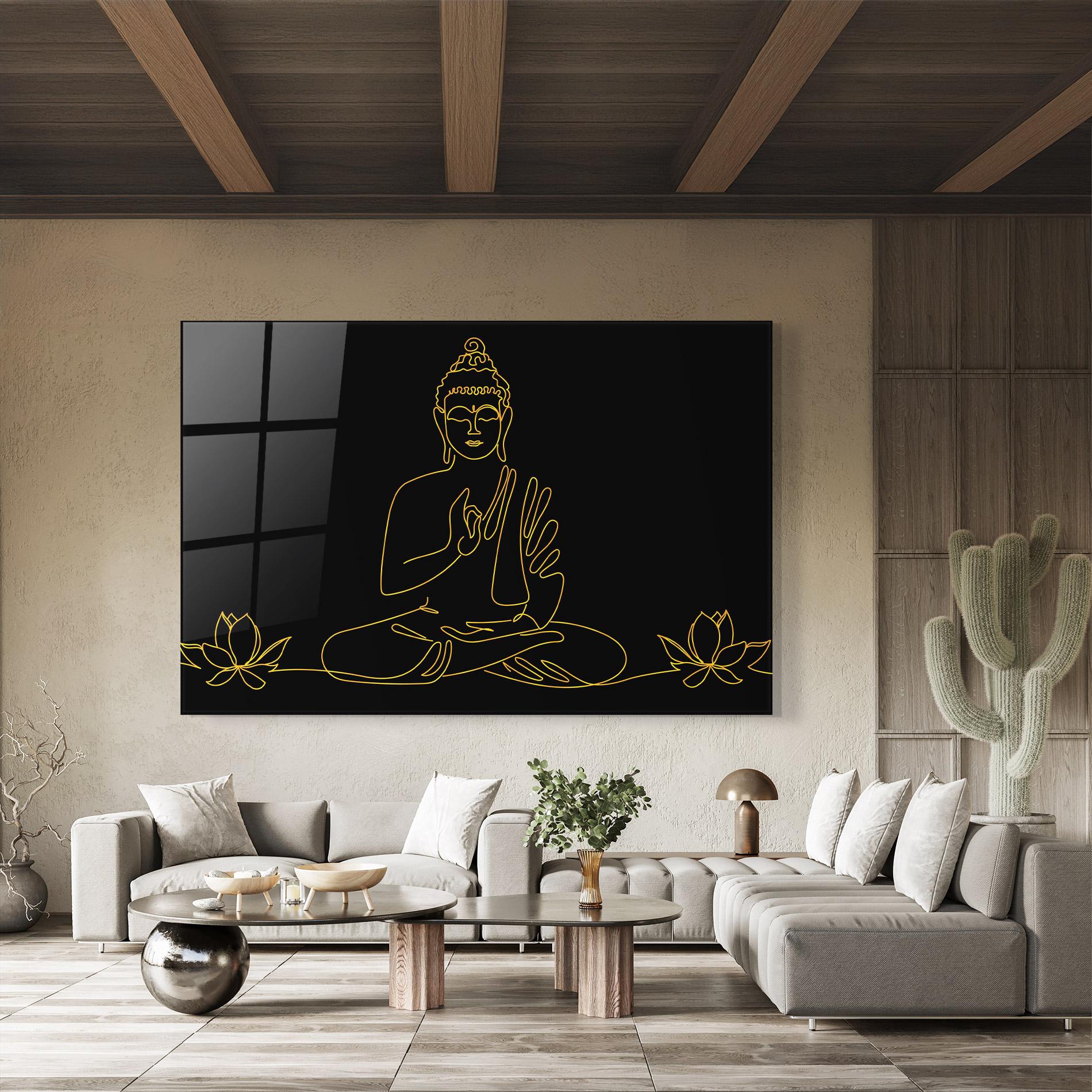 Glasbild Buddha Gold Line mockup 8