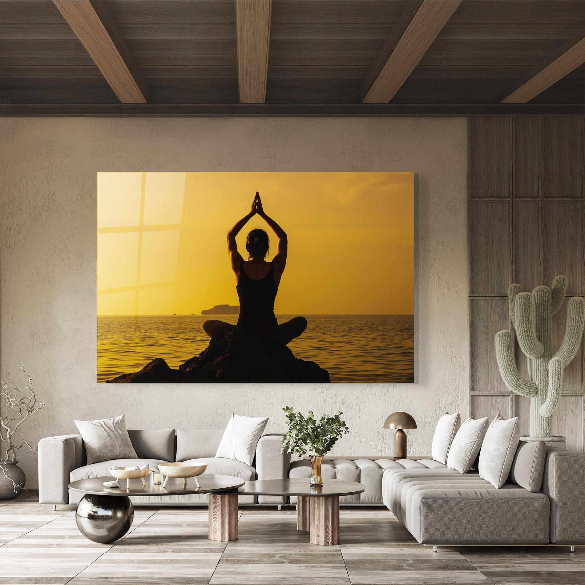 Glasbild Meditation On Sunset mockup 8